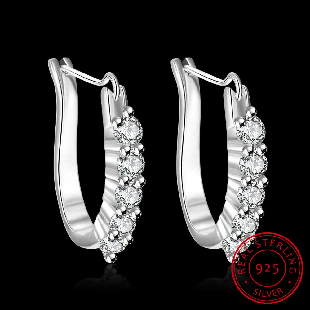 

LEKANI Fine Jewelry 925 stamp silver color stud horseshoe U shape earrings sterling silver 925 ferradura form U earrings