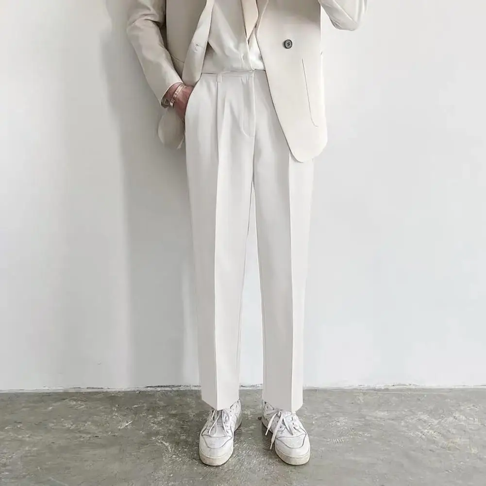 

Men Suit Trousers Solid Color Mid Rise Pockets Straight Dress Pants Slacks for Work legging