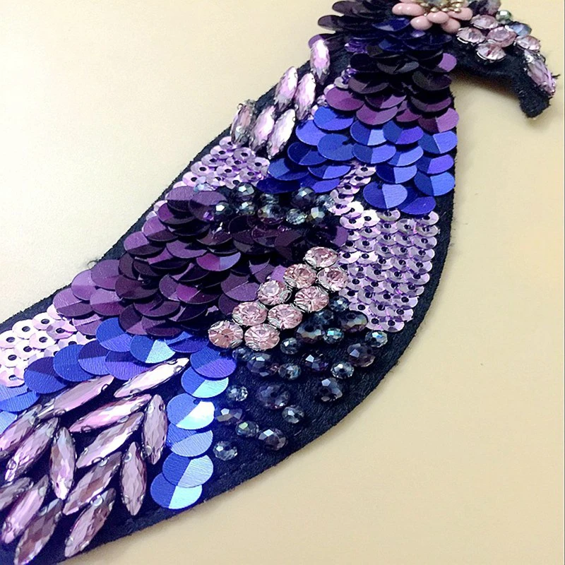 Синяя аппликация Nagao с вышивкой из кристаллов и бусин блестками ткань для свитера