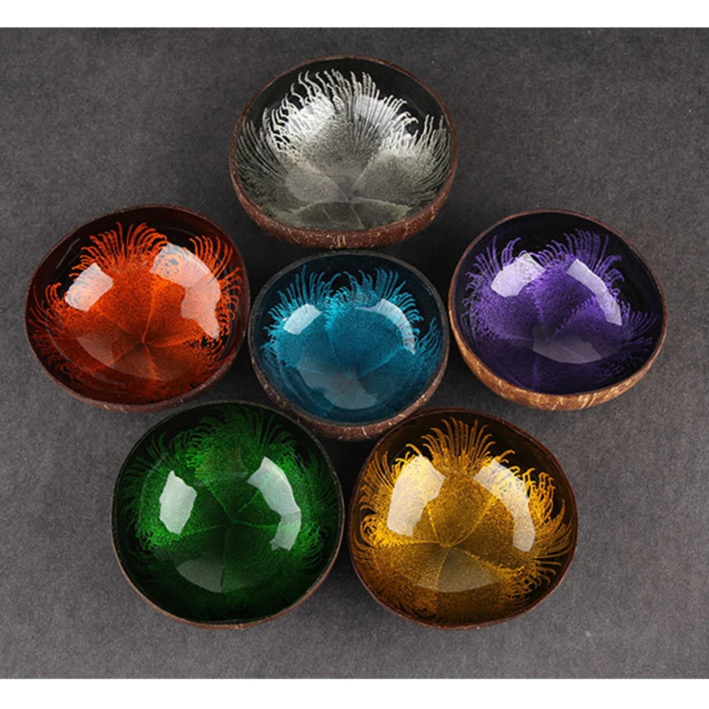

1PC Creative Natureal Coconut Bowl Ink Creative Ornament Storage Bowl Eco Friendly Soup Salad Noodle Storage Section Bowl