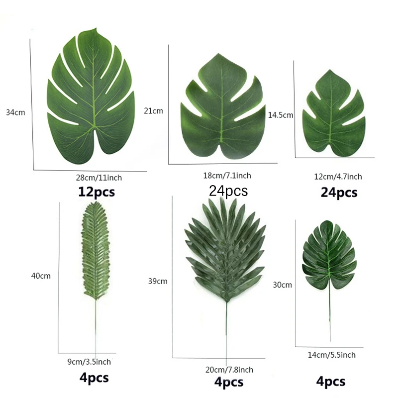 72 шт. 6 видов искусственных пальмовых листьев с искусственными листья монстеры