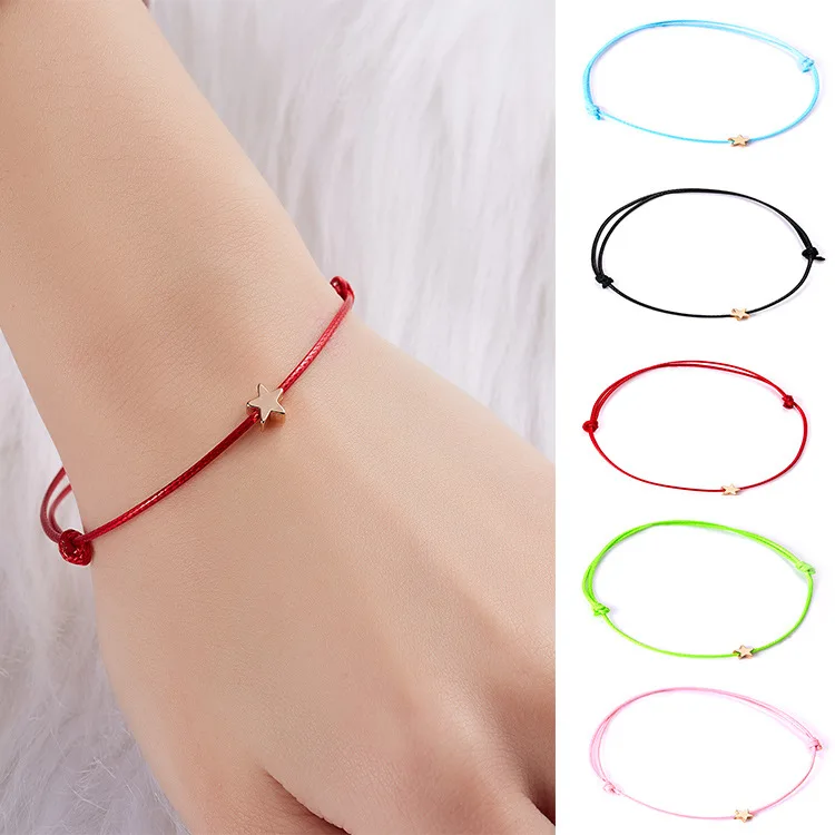 

Handmade Braided Star Pentagon Bracelet Adjustable Simple Red Rope String Star Bracelet Charm for Women Girl Waterproof Jewelry