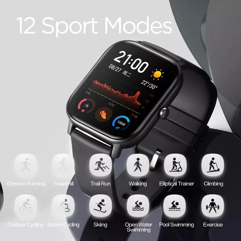 Смарт часы Amazfit GTS 1 65 AmoledGlobal Version 5ATM водонепроницаемые Huami с пульсометром и GPS для
