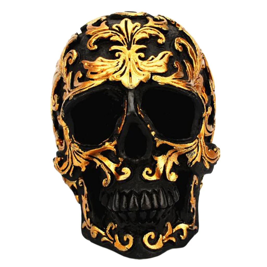 Статуя черепа из смолы на Хэллоуин скульптура головы со знаком золотого цветка