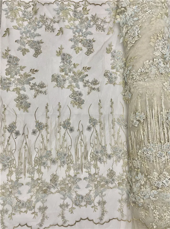 

embroidery mesh lace african with beads french beaded lace fabric SYJ-1088820 for evening dress