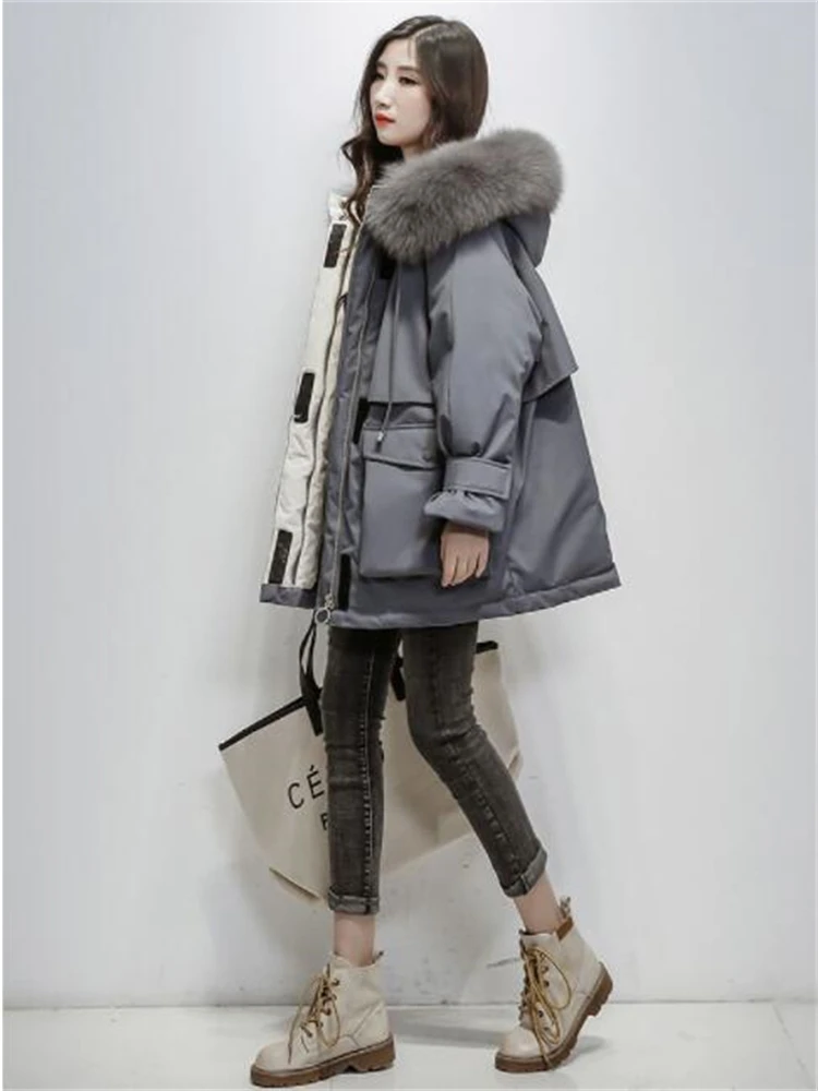 

Новинка 2021, свободная хлопковая куртка с капюшоном, женский пуховик, Утепленная зимняя хлопковая одежда средней длины