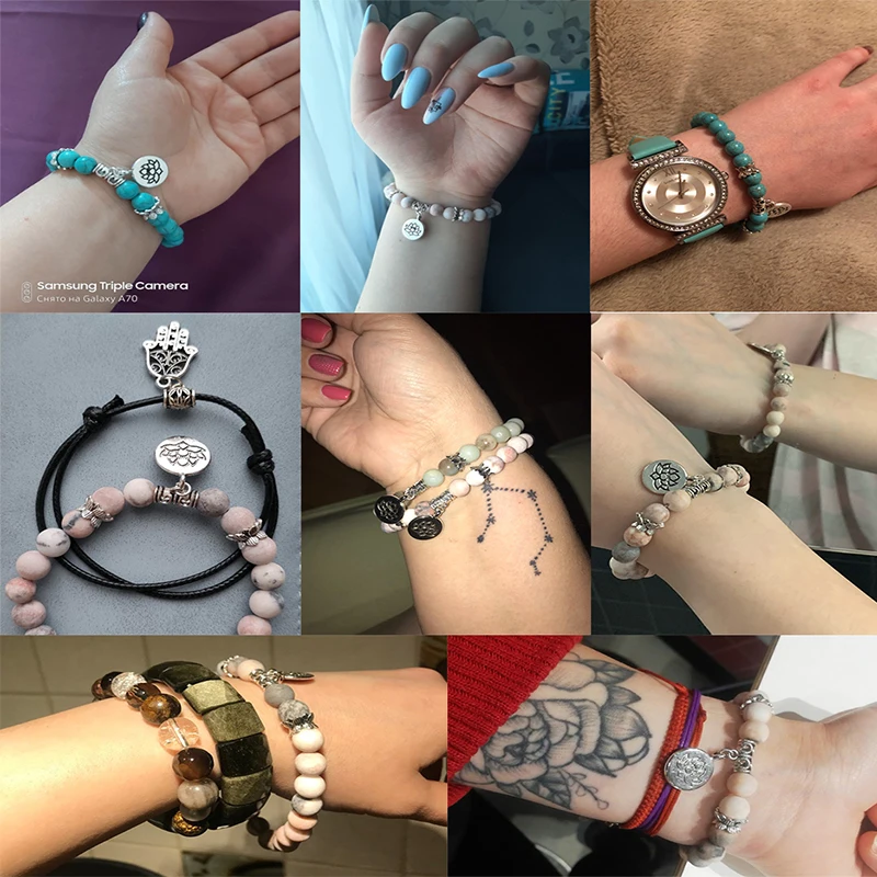 

Handmade Natural Stone Lotus Ohm Buddha Beads Bracelet Pink Zebra Stone Lotus Charm Bracelet for Women Men Yoga Jewelry Gifts