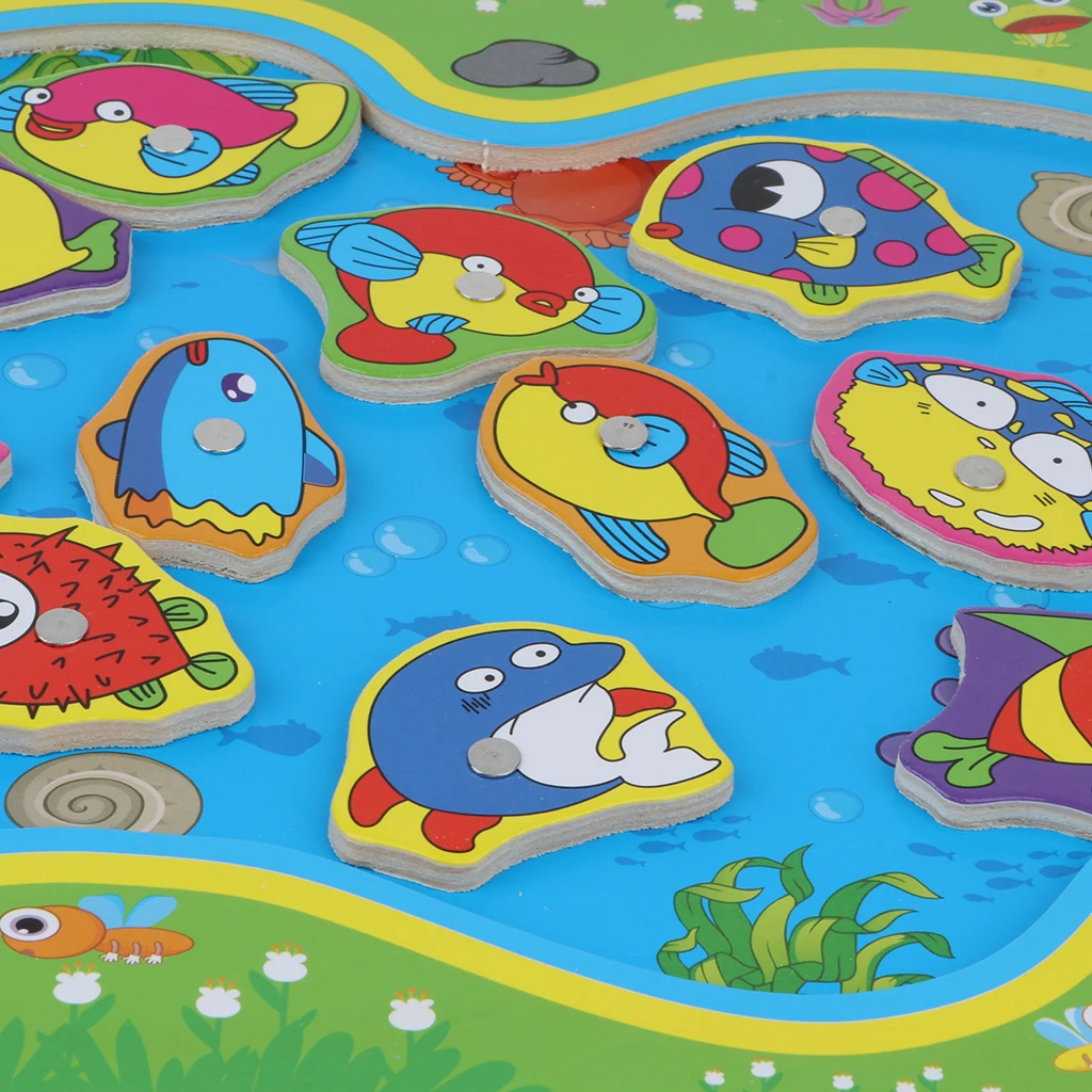 

Kids Baby Developmental Wooden Magnetic Fishing Game Puzzles Set Color & Shape Cognition Toy
