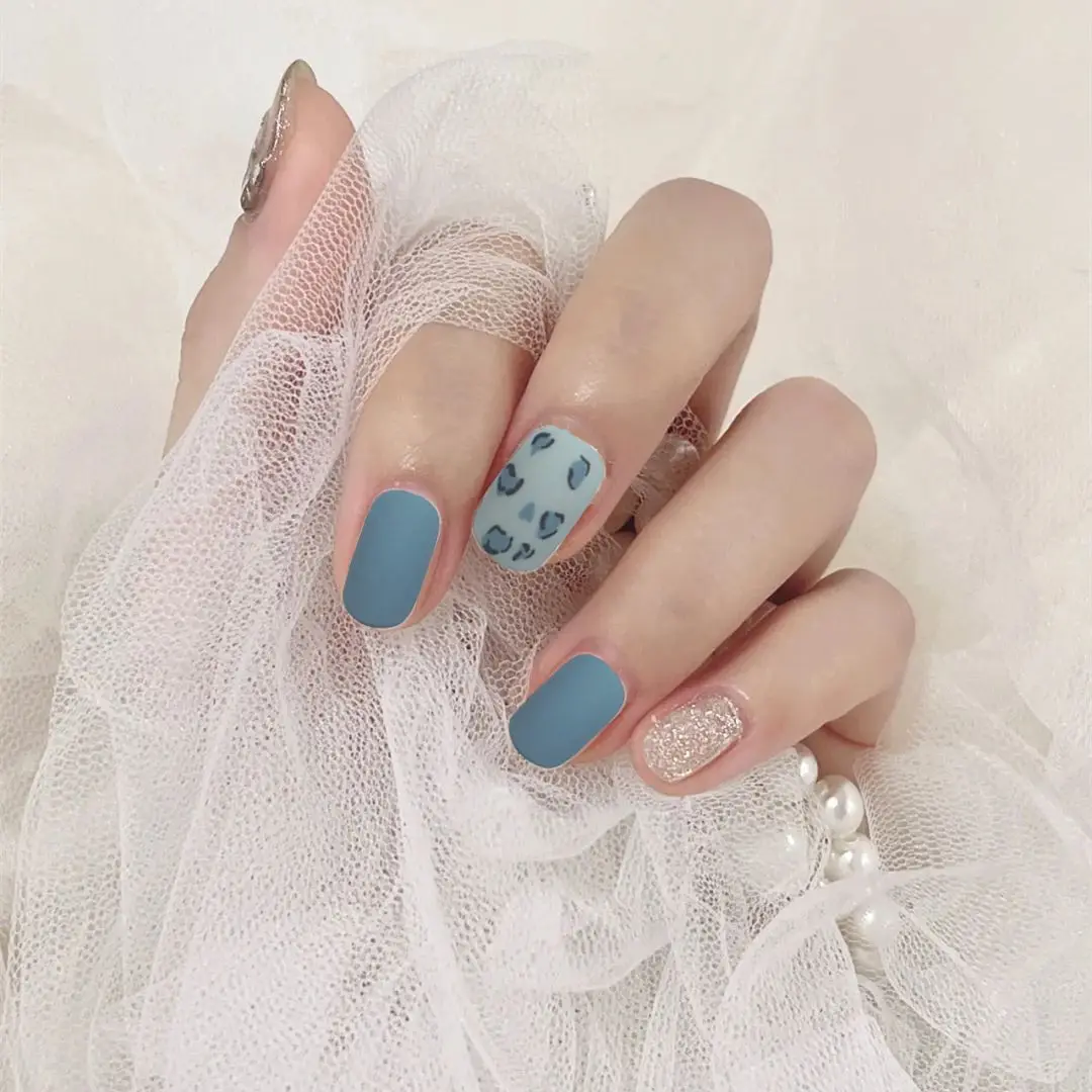 

24 PCS/Box False Nails Coffin Manicure Tool Artificial Nails Tips Leopard Print Full Cover Fake Nails Press on Nails