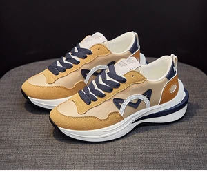 2021 Fashionable Women Sneaker Comfortable Casual Shoe PU Suede Leather Patchwork Platform Sneaker Ladies Walking Shoes