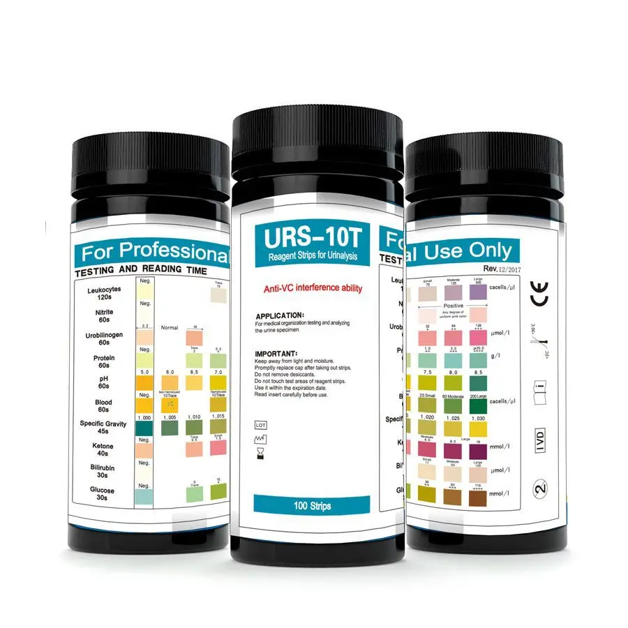 100Strips/Box URS-10T Urinalysis Reagent Strips 10 Parameters Urine Test Strip Leukocytes Nitrite Urobilinogen Protein PH