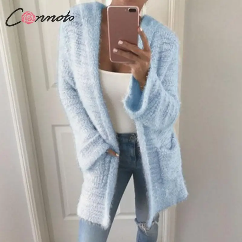 Conmoto вязаный свитер кардиган женский Осень 2019 зима плюс размер теплый с капюшоном
