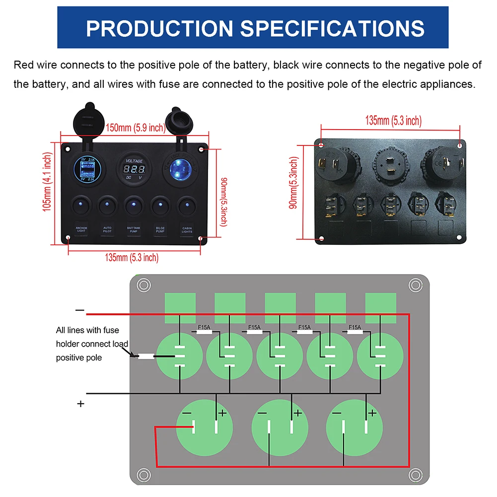 5 кнопочный светодиодный кулисный выключатель для автомобиля лодки