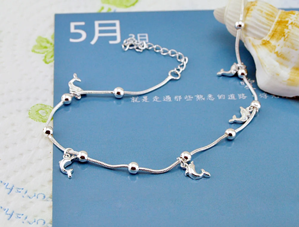 Украшения для ног. Женский ножной браслет из серебра 925 пробы с дельфином|jewelry