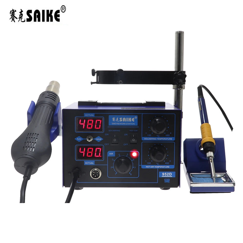 

SAIKE 952D 2 in 1 SMD rework station hot air gun soldering iron desoldering 220V 110V electric soldering iron