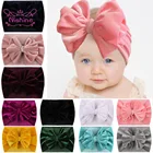 Повязка для волос Nishine золотистая бархатная, широкая эластичная однотонная для новорожденных, аксессуар на голову с бантом, подарок