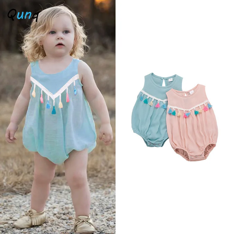 

Qunq Baby Girl Romper 2021 New Summer Colorful Tassel Fashion One Piece Newborn Jumpsuit Sleeveless Infant Girl Clothes