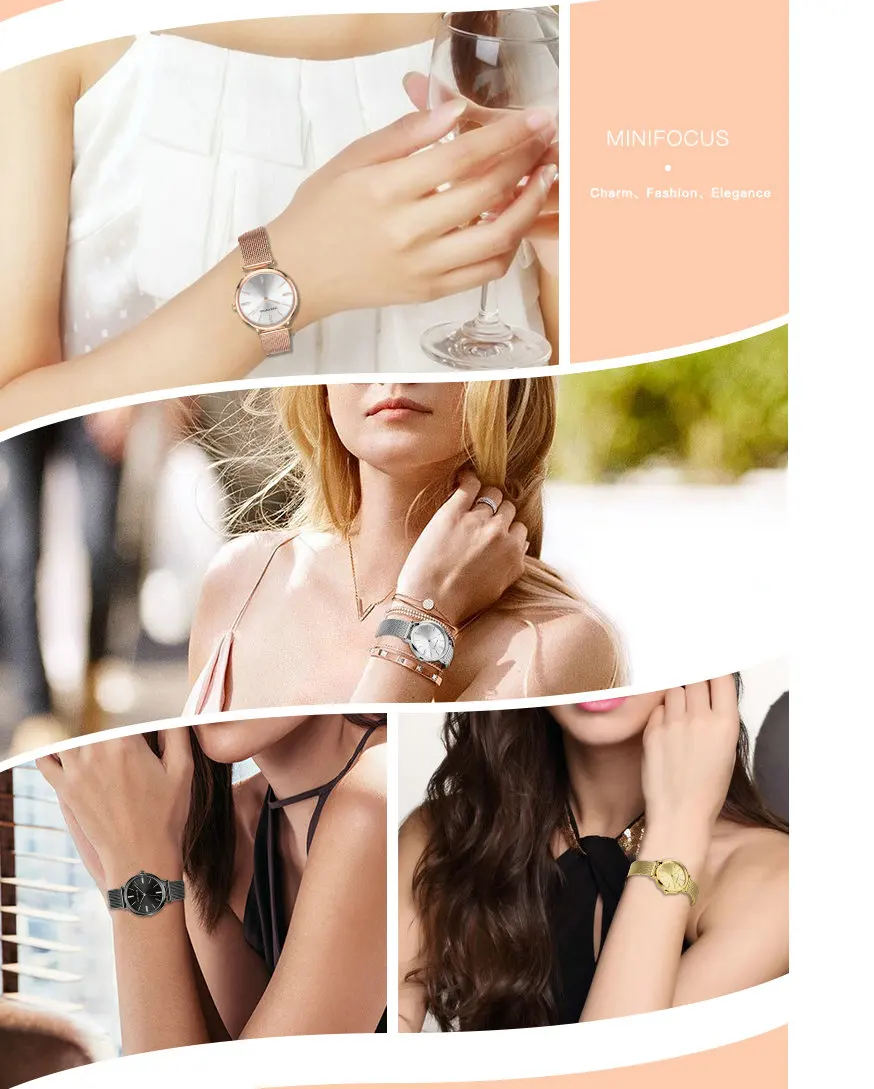 Мини фокус Королевский синий цвет Золотые женские часы кварцевые ультра тонкий с