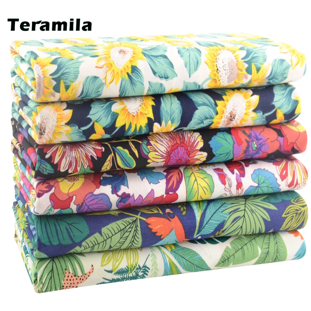 

Teramila 50*145cm Bigger Flowers Soft Poplin Cotton Printed Fabrics For Sewing Clothes Quilting Textile Needlework Cloth Bedding