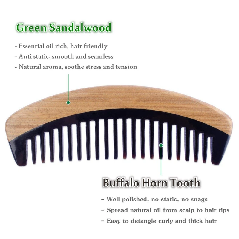 

2 Pcs Hair Comb Natural Sandalwood Fine Comb for Men and Women, 22.1 X 6.8cm & 15 X 5 X0. 8cm