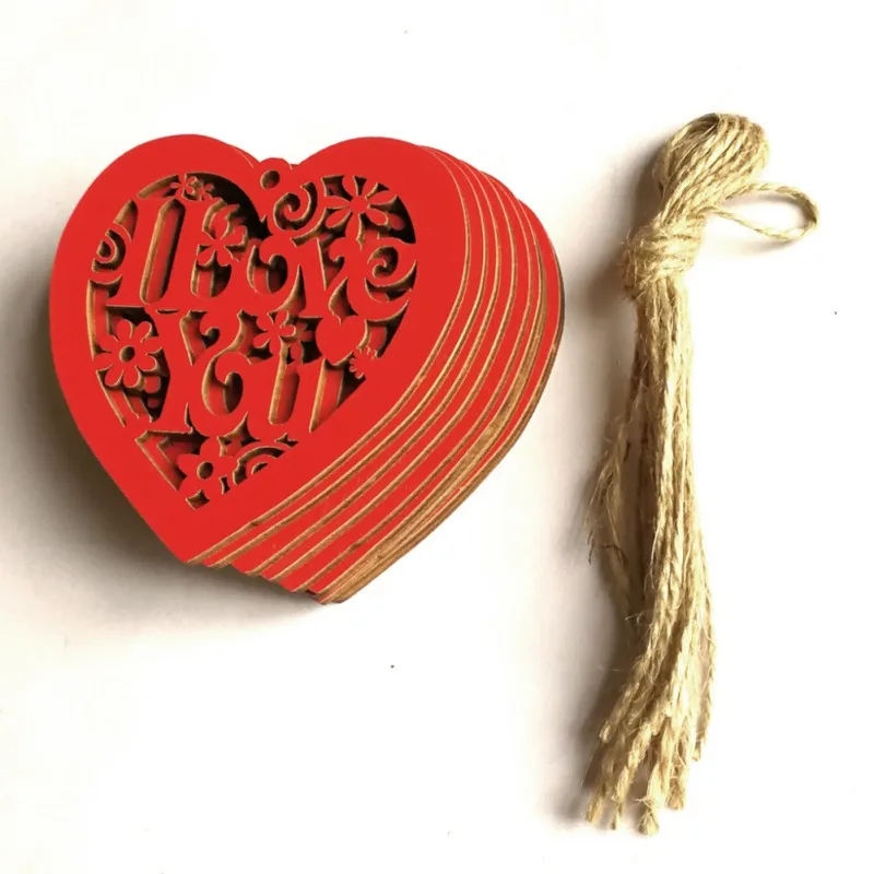 10 шт. красное сердце деревянные украшения выдалбливают I LOVE YOU Висячие