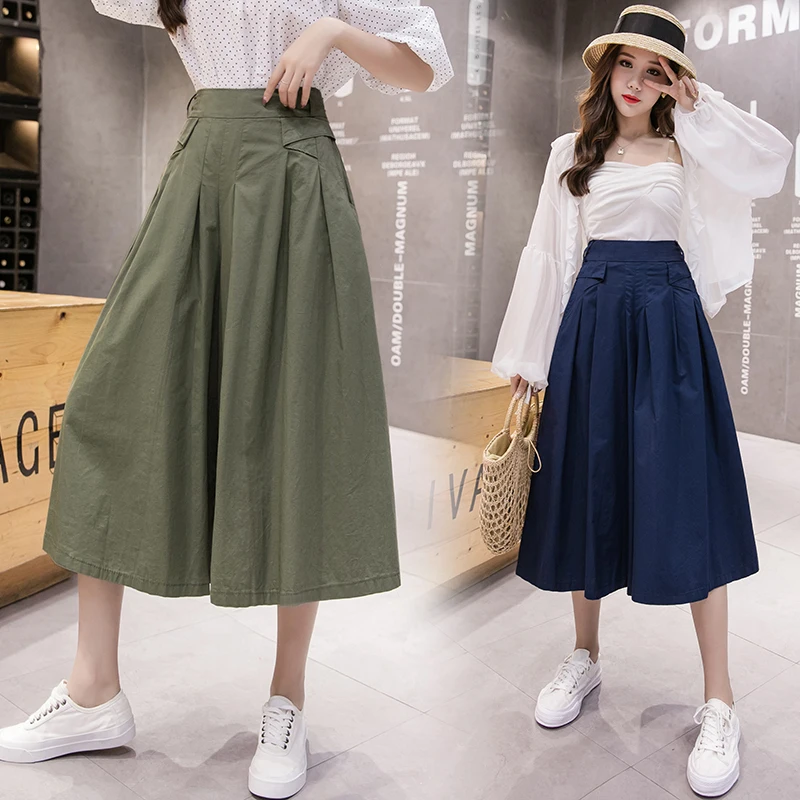 

Pantalones De Mujer New 2020 Summer Fashion Women's Wide Leg Pants Thin Section Casual Straight Pants Hakama Women Tooling Pants