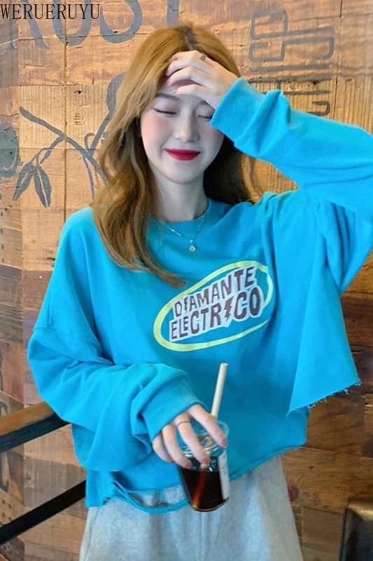 

WERUERUYU Long Sleeve Shirt Plus Size Tops 2020 Fall Pure color round neck long-sleeved T-shirt loose autumn women's clothing