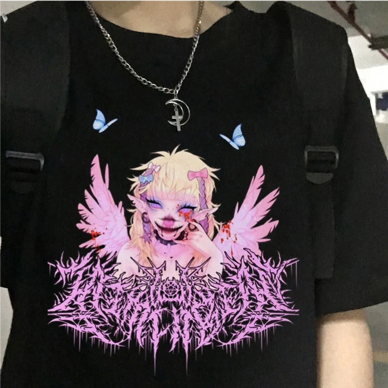 

harajuku T Shirt Aesthetic Gothic Punk cartoon Short Sleeve O-Neck Tops Women dropshipping summer loose oversize street clothes