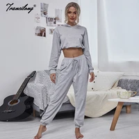 hoodies pant suits summer casual 2 piece sets womens outfits gray streetwear solid chandals long sleeve sports wear tracksuits