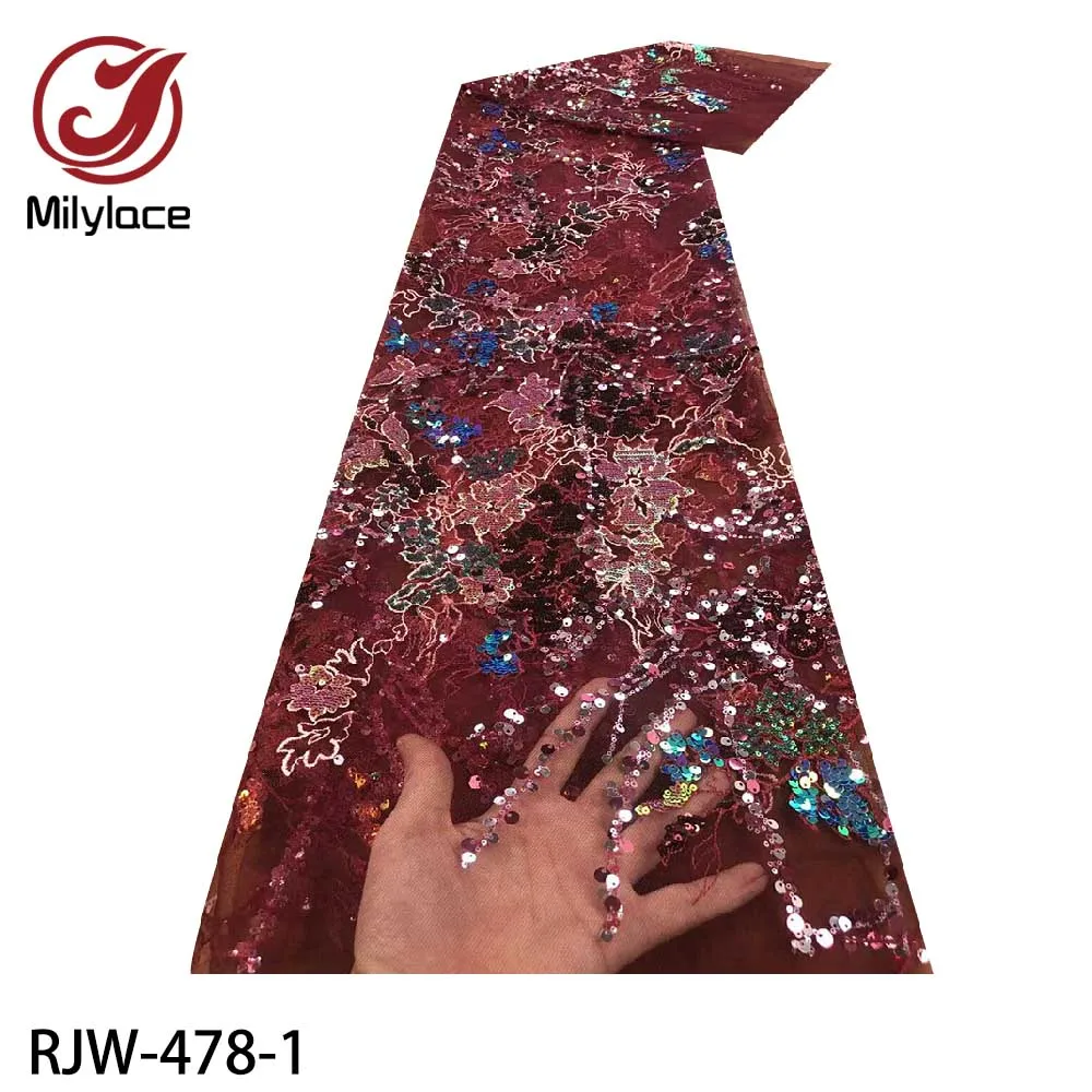 

Latest French 3D Sequin Laces Fabrics High Quality Handmade Beaded Tulle Laces Fabric for Wedding Dress RJW-478