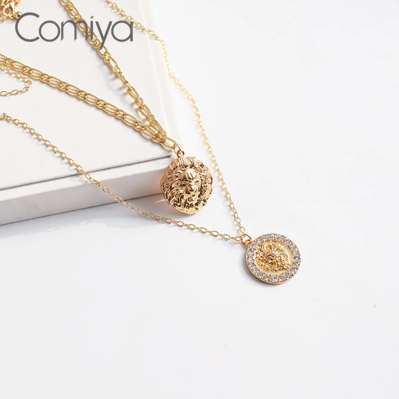 Comiya индийское ожерелье для женщин Золотой Серебряный цвет двойной слои кулон Львы Femme Мода Кристалл Collare корейские ожерелья