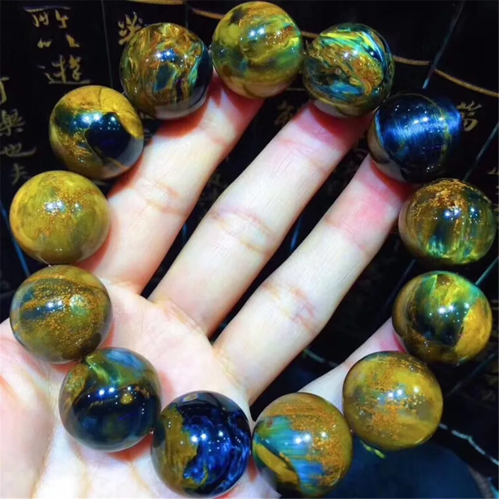 

18.5mm Natural Yellow Blue Pietersite Beads Bracelet For Women Lady Men Energy Stone Namibia Round Beads Stretch Jewelry AAAAA