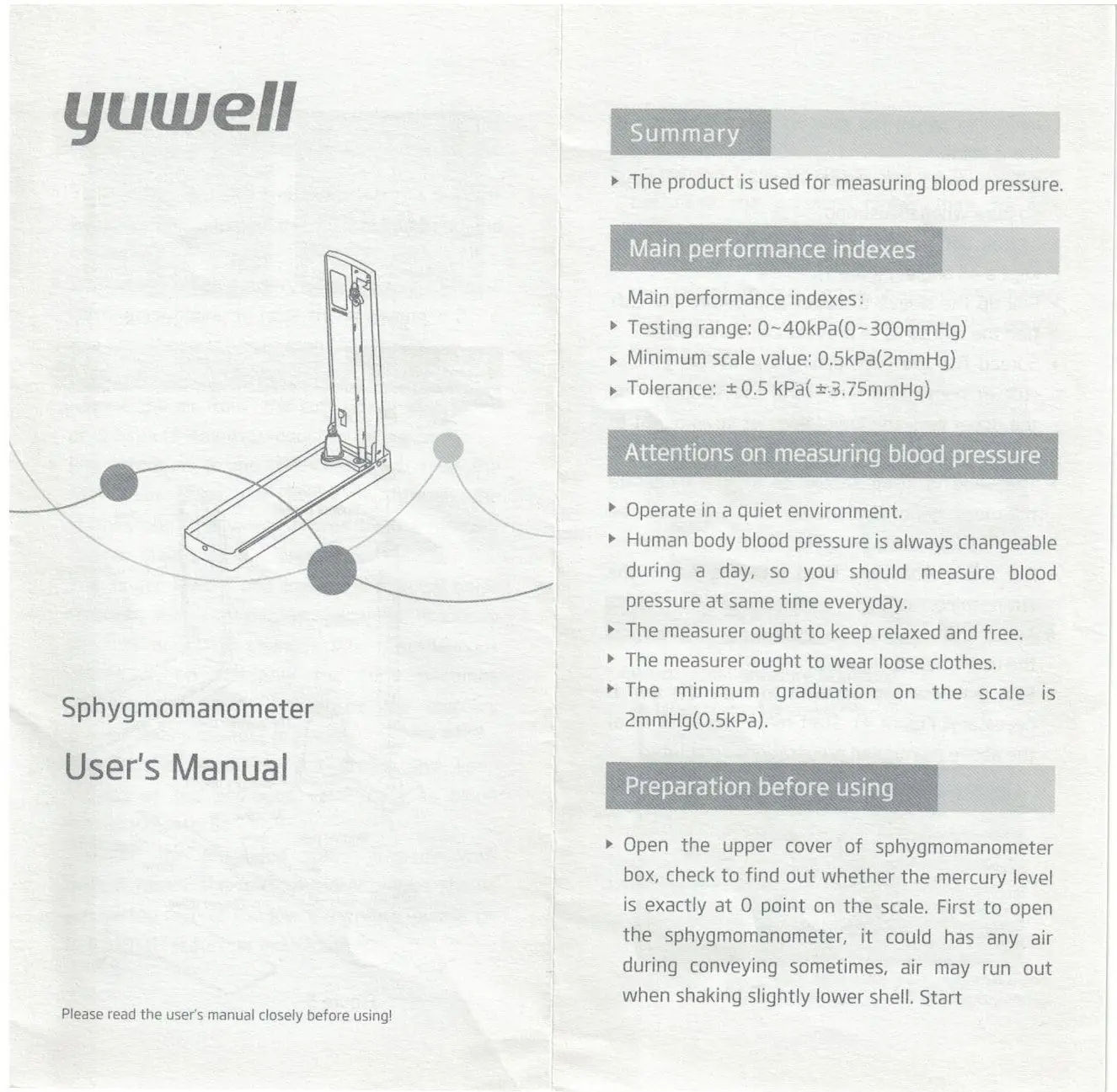Сфигмоманометр Yuwell Mercury для измерения артериального давления, настольный домашний сфигмометр, прибор для измерения артериального давления