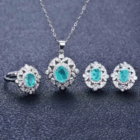 natural stone emerald paraiba tourmaline turquoise necklace rings earrings for women stud ear sterling silver 925 jewelry sets