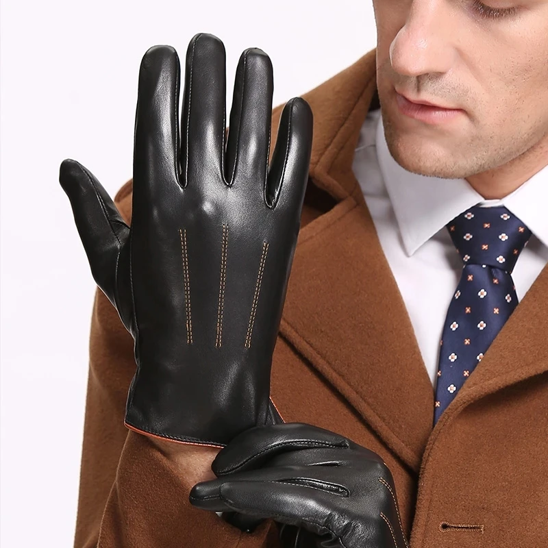 Men's Genuine Leather Gloves 2022 New Brand Touch Screen Gloves Fashion Warm Black Gloves Goatskin Mittens Free shipping