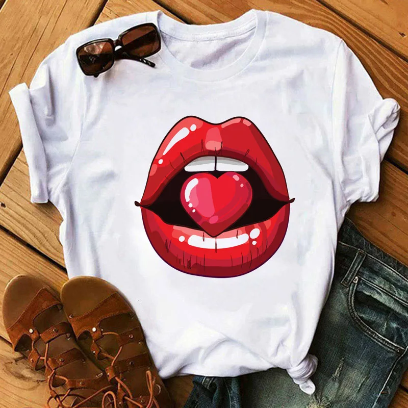 

Women's Fashion T-shirt Harajuku T Shirt Summer Short-sleeved Tees Harajuku Tee Lip Lipstick Tops Y2k Aesthetic Gothic Fashion