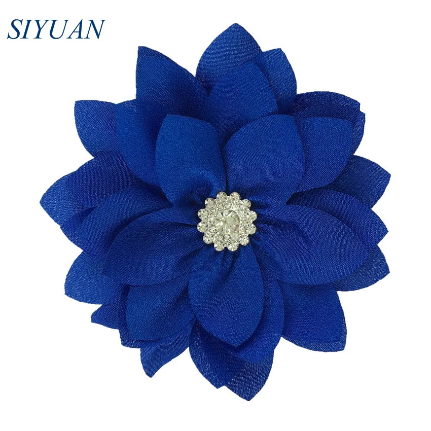 10-royal 50pcs/lot 9cm Multy Layer Fabric Flower with Rhinestone Chic Lotus Flower Kids Lovely Headwear Accessories High Quality TH300 - Цвет: 10-royal