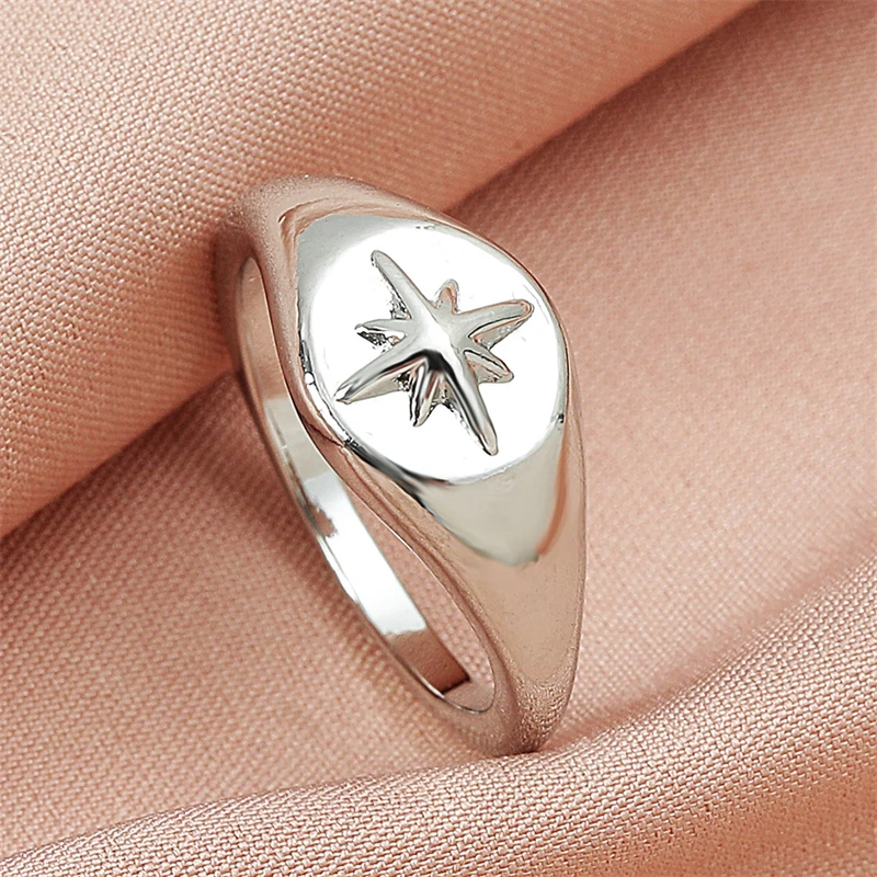 

Simple Creative Geometric Design Six-Pointed Star Ring Trend Hip-Hop Style Ins Style Jewelry Party Accessories Gift Female