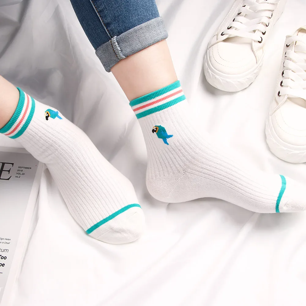 1 пара модных мультяшных носков с принтом пингвина вороны попугая женские белые