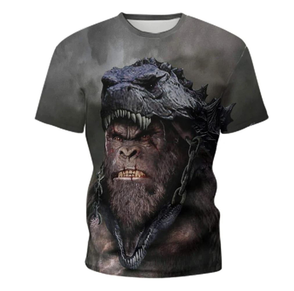 

2021 new male shirt 3dt movie image monster king kong graphic print t shirt fashion trend hip hop round neck clothes