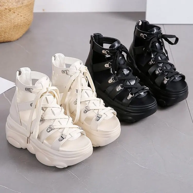 

2021 Summer New Sandals Black Joker Casual High-top Open Toe Women's Shoes Wear-resistant Non-slip Platform Shoes