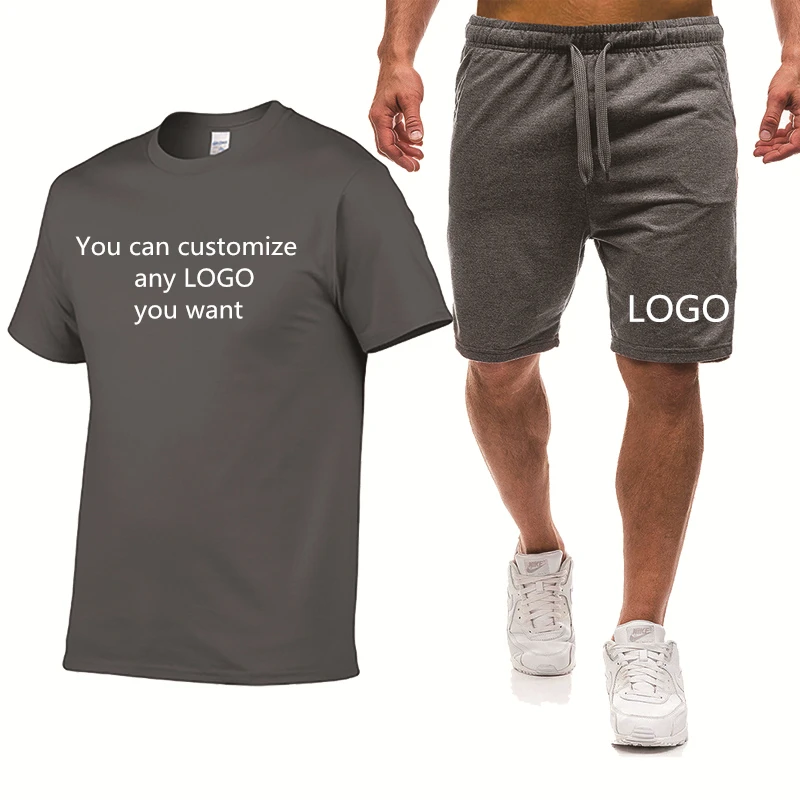 

Summer Casual Trend Men's short sleeve Custom LOGO Printing Men's POLO Round Cotton Neck Men's POLO shirt pants 2 piece suit