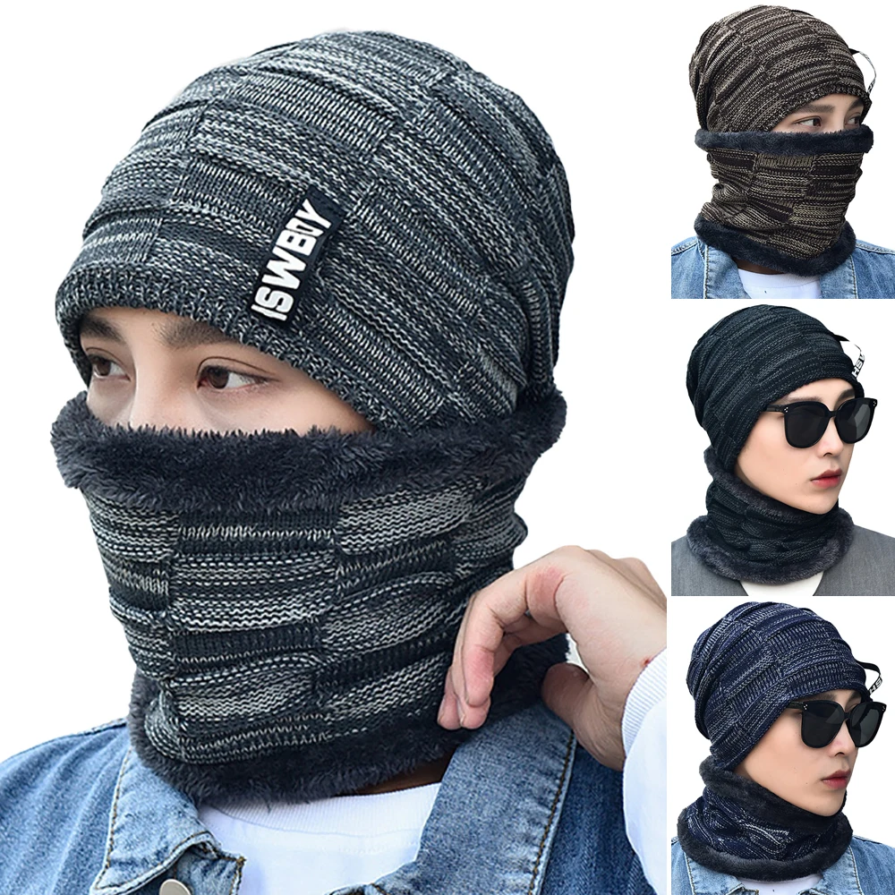 

2pcs/set Hat and Scarfs for Unisex Winter Knitted beanie Scarf Sets Men Warm Thick Caps Scarves Set Winter Hats for Women