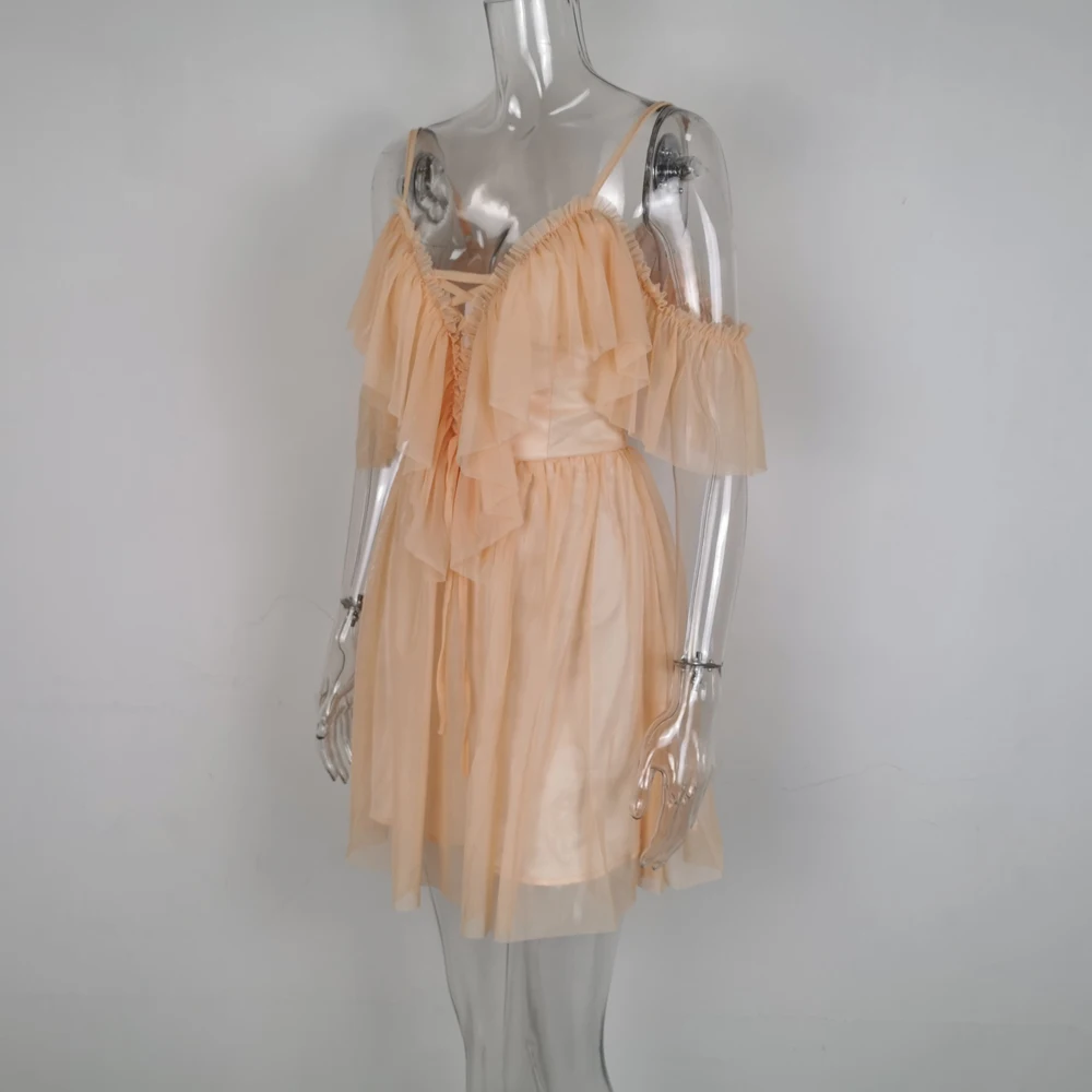 Женское Сетчатое платье с оборками Lofrcy соблазнительное на бретельках короткими