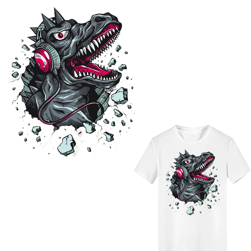 

Iron-on Transfer Dinosaur Patches for Clothing DIY T-shirt Applique Heat Transfer Vinyl Ironing Stickers Stripes on Clothes