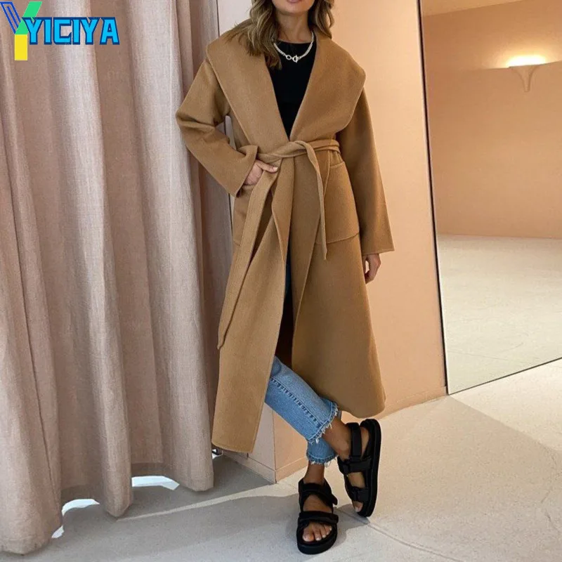 

Autumn And Winter Brown Double-sided Loose Coat Women's Coat Cashmere Woolen Coats Bombers Femme Mid-length Trench Coats Jackets