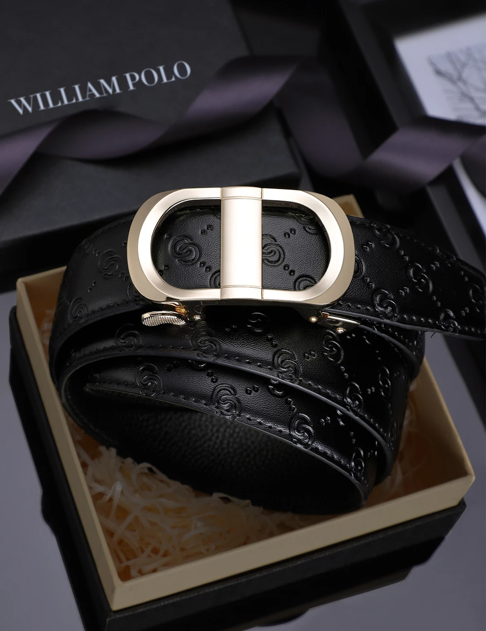 Мужской ремень WILLIAMPOLO деловой повседневный кожаный с автоматической пряжкой