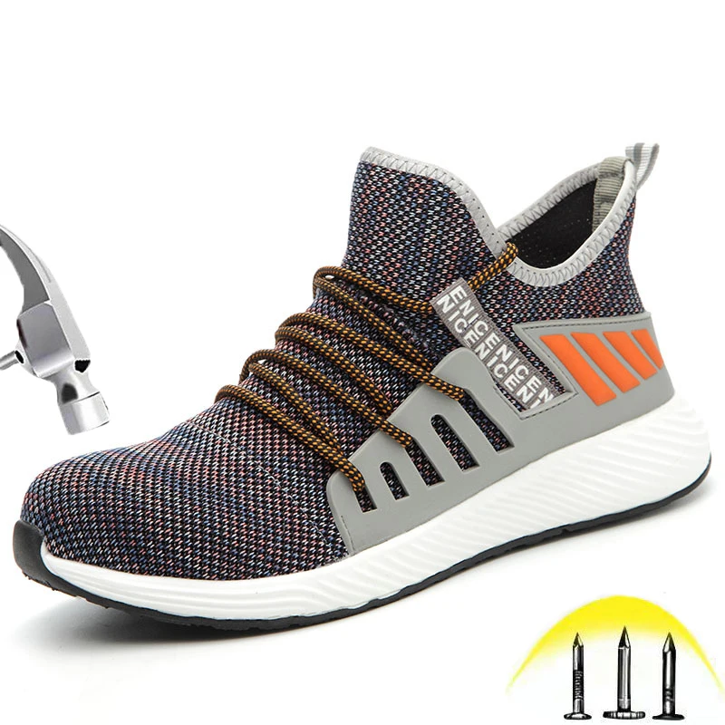 Стальная безопасная обувь мужские легкие дышащие проколы мягкие кроссовки