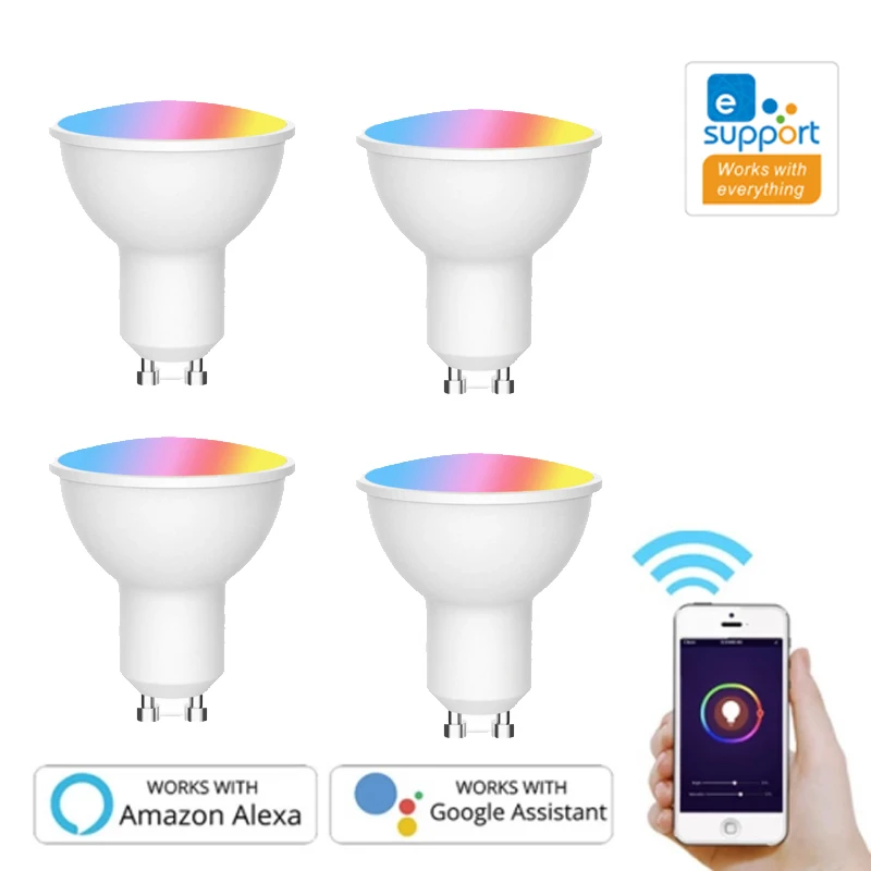 2021 новый Wifi смарт Gu10 светодиодный светильник лампы Точечный 220 240 В EWeLink 4 Вт RGB + CCT