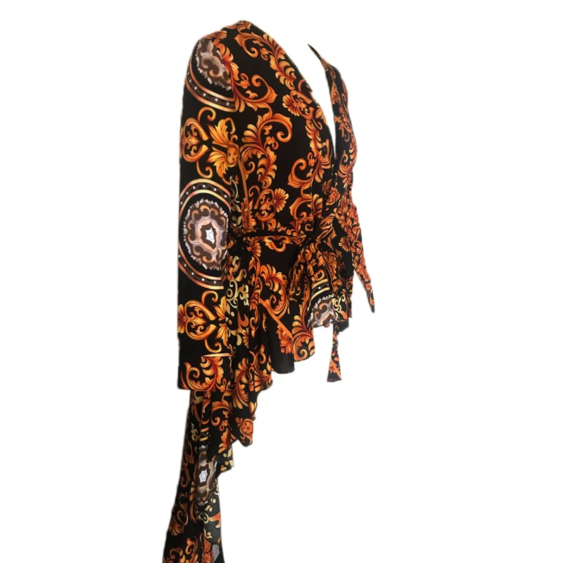 

Womens Irregular Printing Shress Sexy Dress Draped Party V-Neck Asymmetrical Rave Novelty Dresses